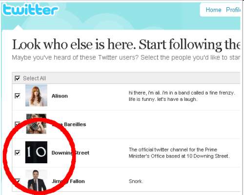 No10 at Twitter signup